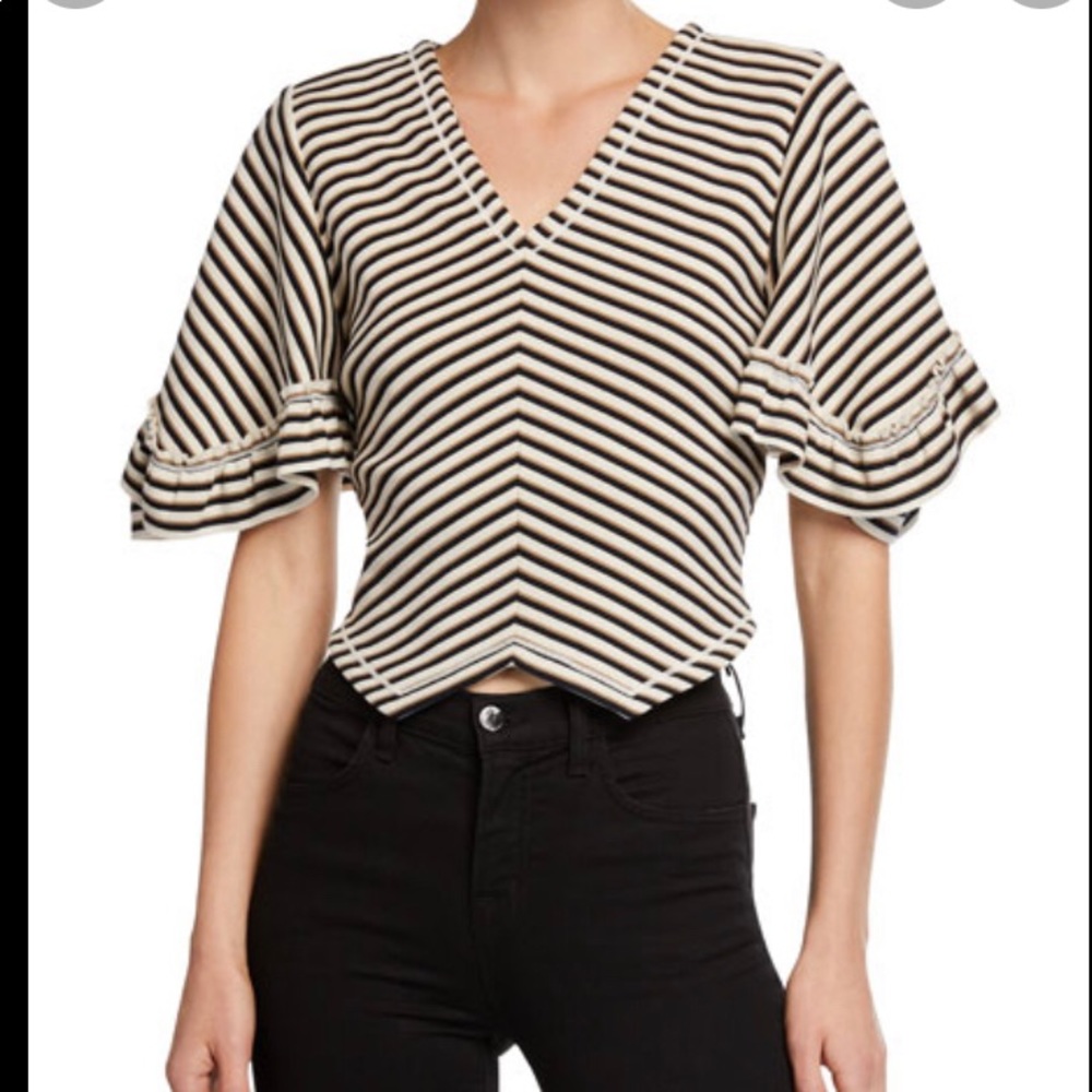 See by Chloe Neutral Striped Crop Top